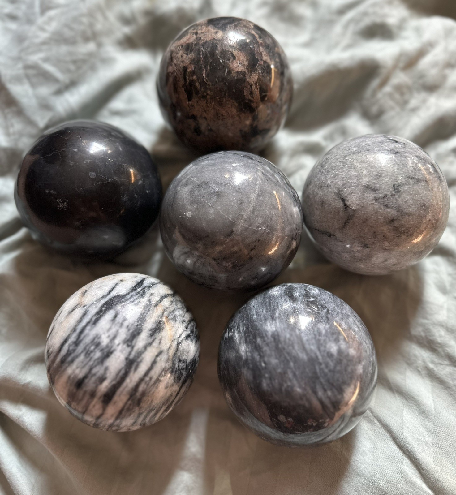 6 Solid Marble Polished Balls Decorative Sphere/ Orb Heavy Stone 3.75-4”
