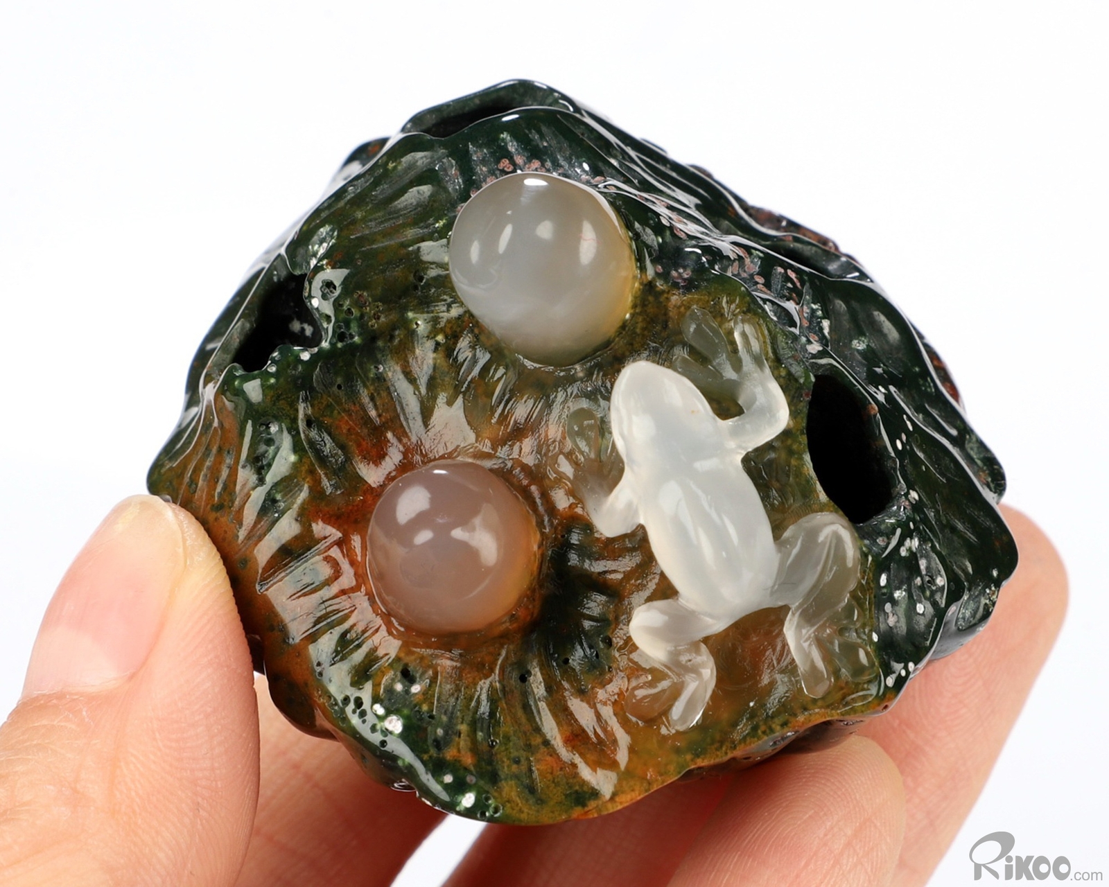 2.0″ Indian Agate Hand Carved Crystal Frog Sculpture, Crystal Healing