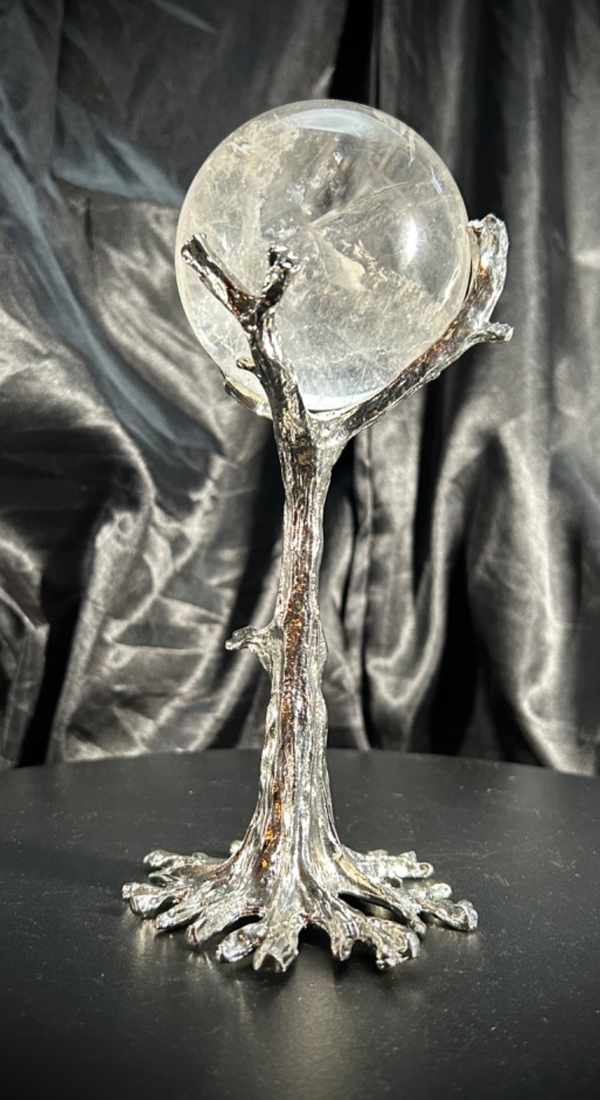 2.62″ Clear Quartz Sphere With Custom Metal Tree Stand 14.6 oz (413 grams)