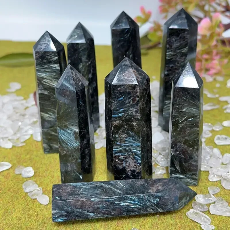 3.15″-3.54″ Natural Arfvedsonite Crystal Tower Healing Reiki Crystal Obelisk