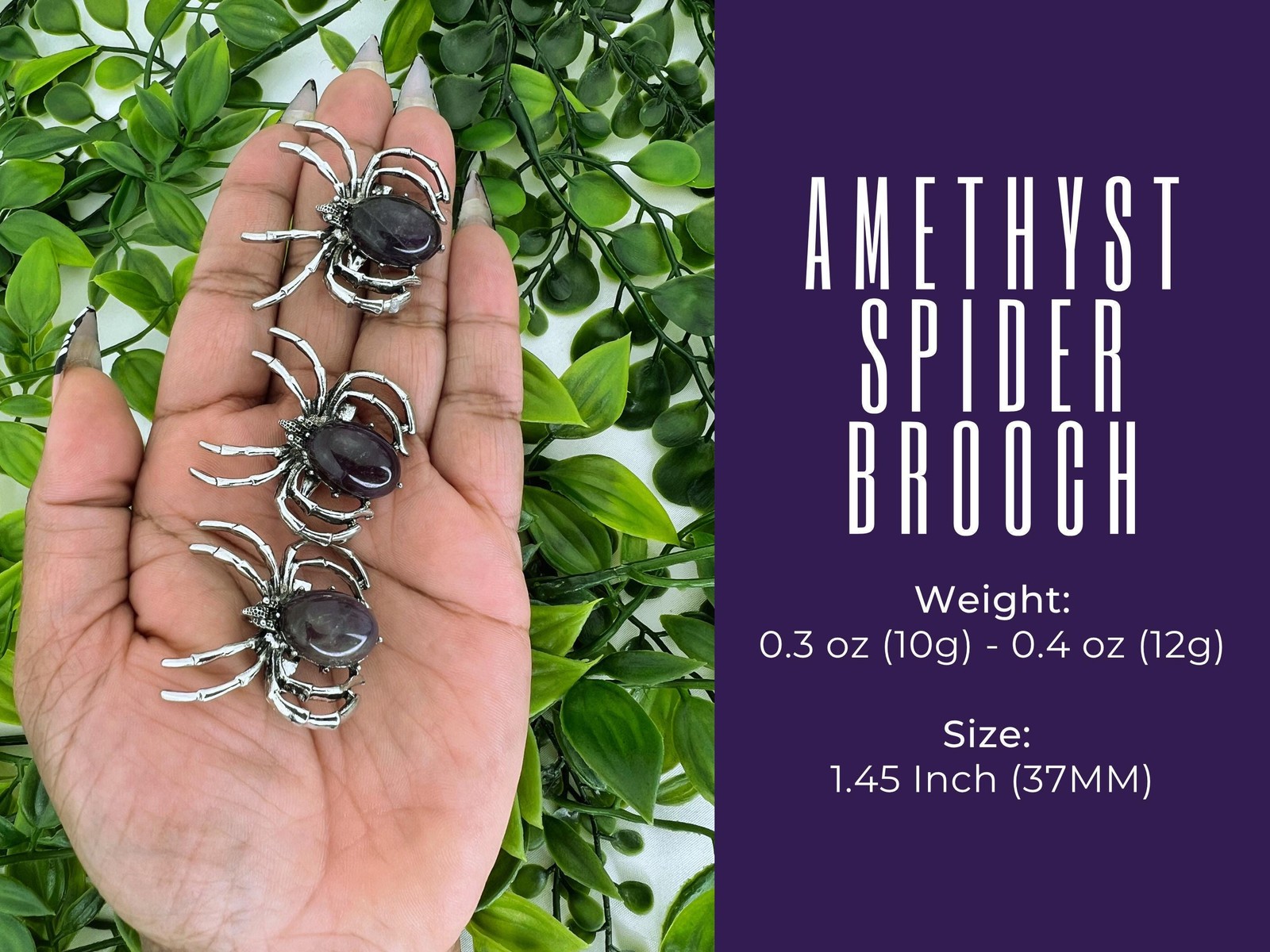 Amethyst spider brooch – 1.45″ amethyst spider crystal brooch – amethyst insect