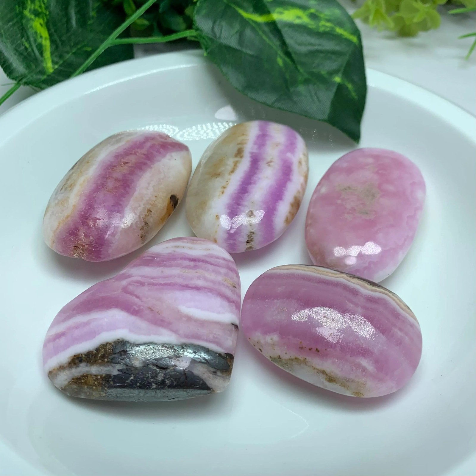 5 Pieces Top Quality Pink Aragonite Palm Stone And Heart, Pink Aragonite Stone