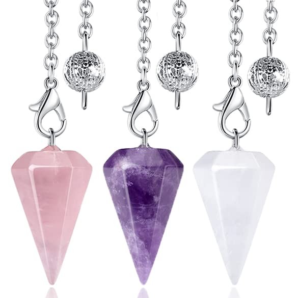3 Pcs Crystal Pendulums Set for Divination Dowsing Natural Amethyst Rose Quar…