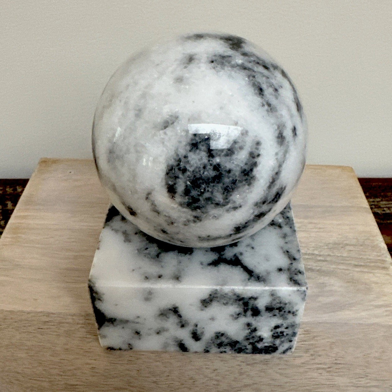 Marble Cube Sphere Swirled Stone Fused Sculpture Modern Minimalist Bookend Decor