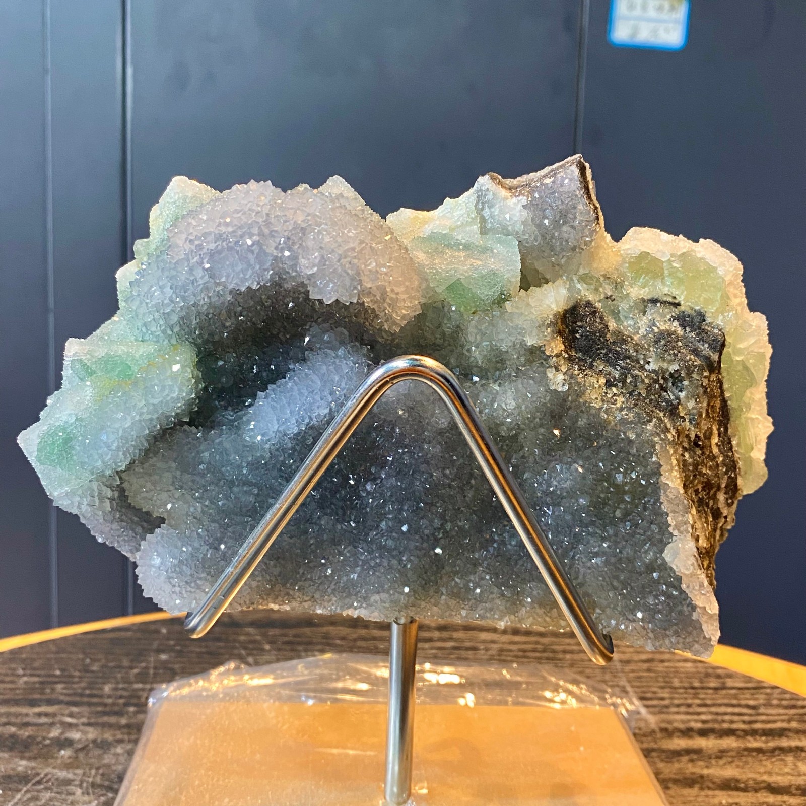 3.83LB Natural green cubic fluorite quartz crystal cluster mineral specimen