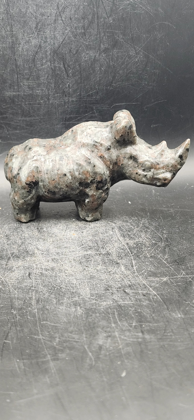 Flame stone “yooperlite” rhino! 8.5 ounces, 4 inches long, 2 tall