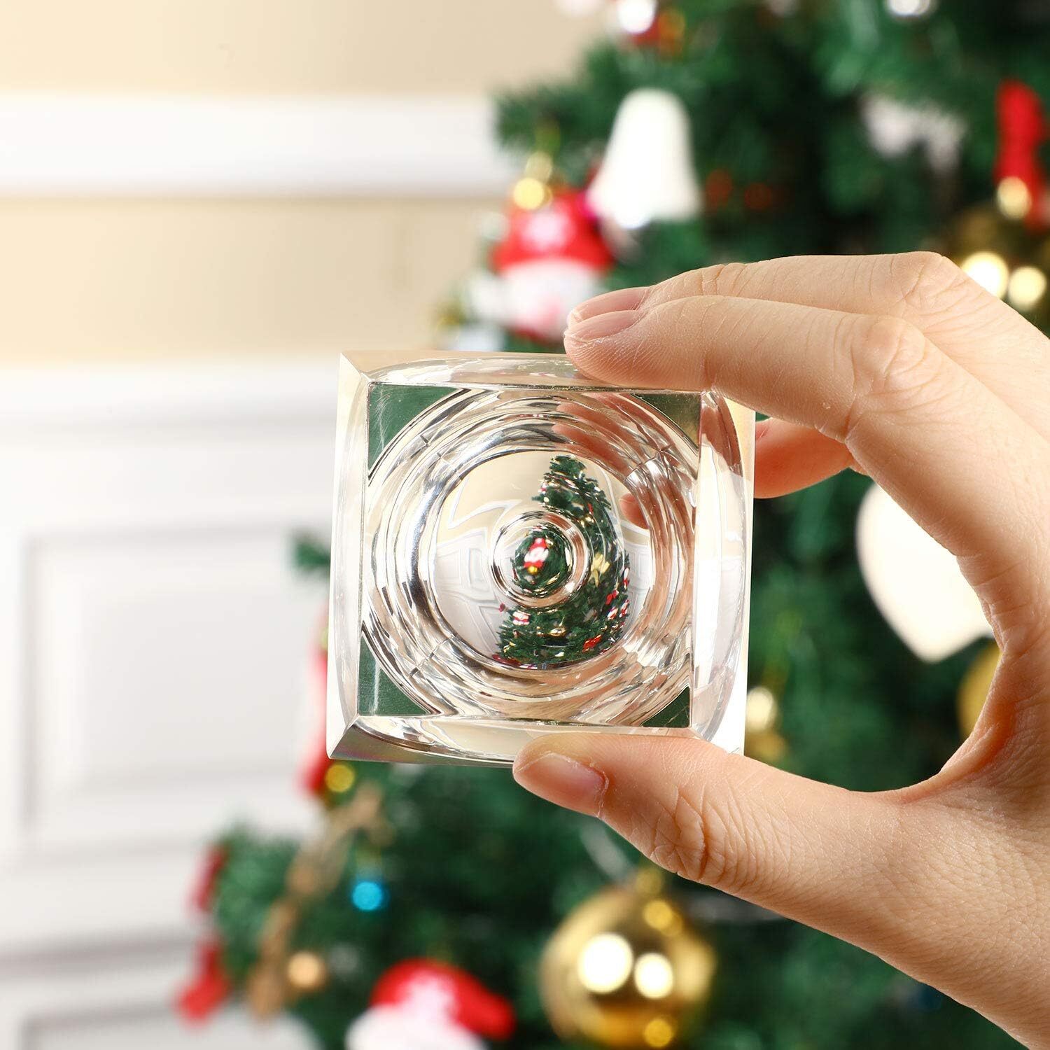 SATINIOR 2 Pack Square Crystal Ball Stand, Mini Clear Trapezoid Ball…