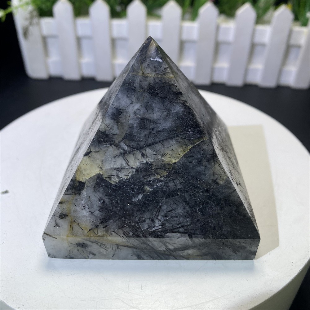 0.8LB 2.7″ Natural Black Rutiled Quartz Pyramid Statue Crystal Reiki Heal Decor