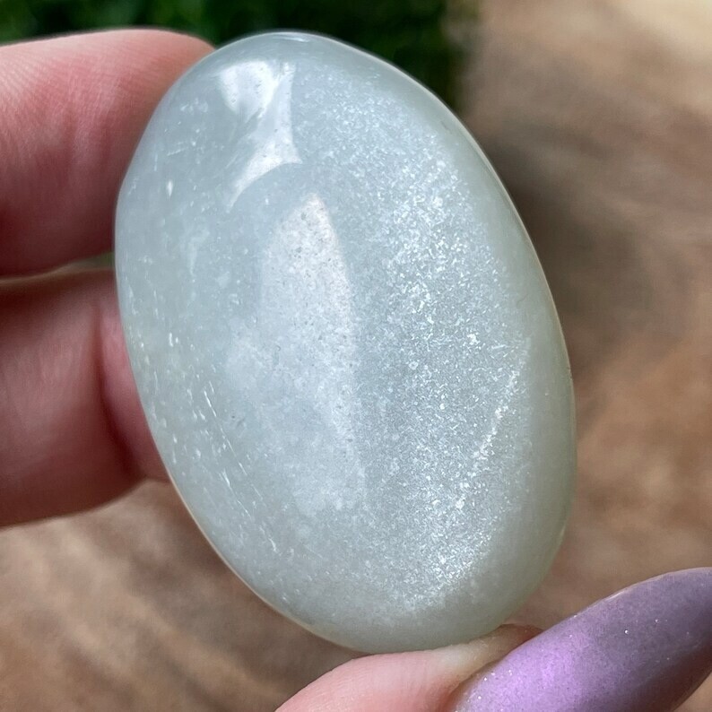 Silky Green Moonstone Palmstone Pocket Crystal – No.17 Rare Crystals