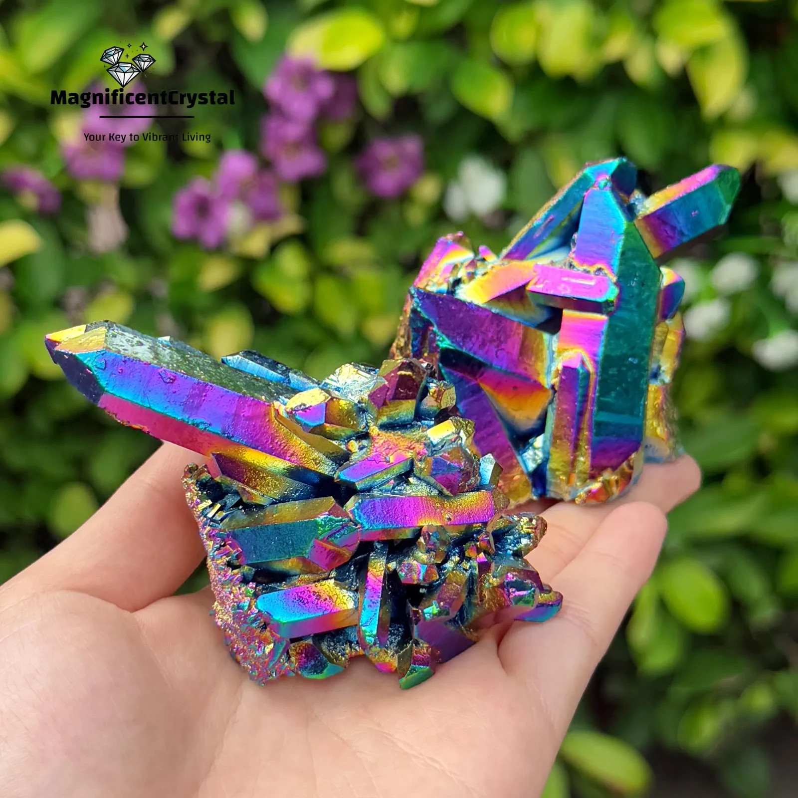 1PC Natural Titanium Rainbow Cluster Quartz Aura Quartz Crystal Reiki Home Decor