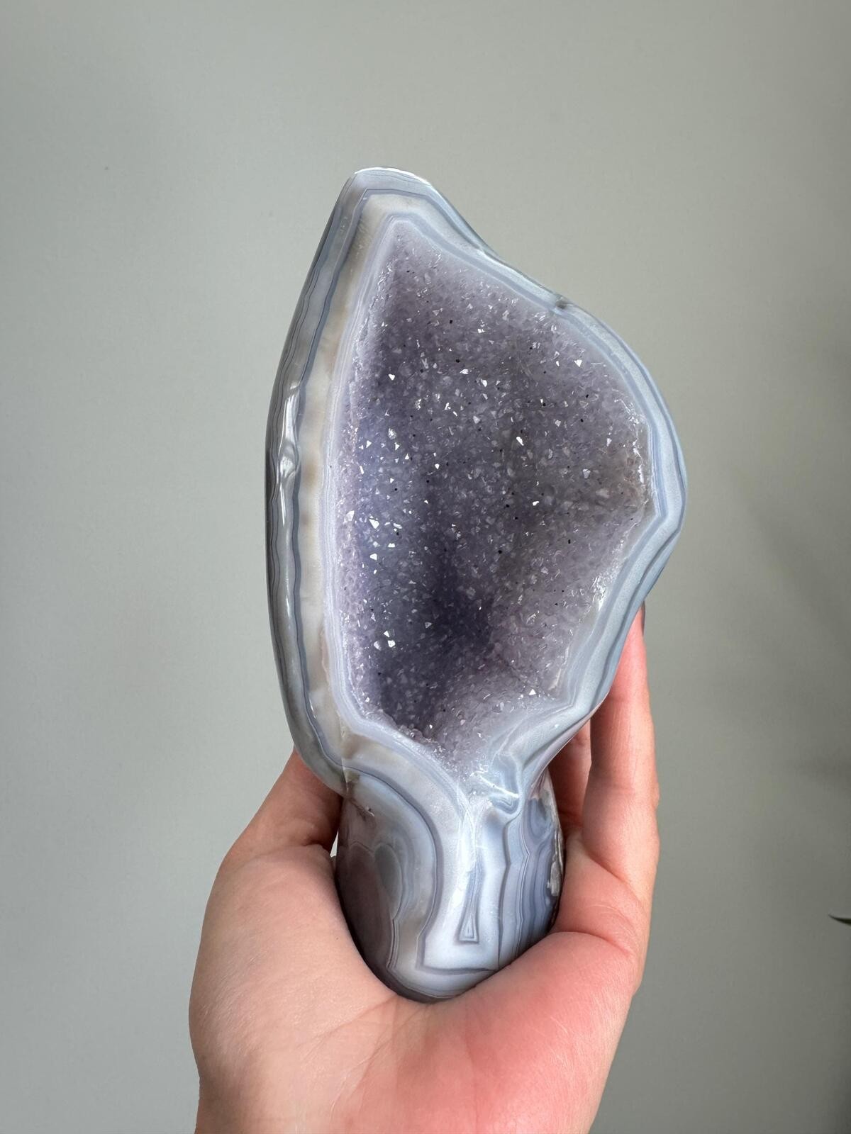 Amethyst Geode Natural Blue Banded Agate Crystal Cluster Uruguayan Mineral A900