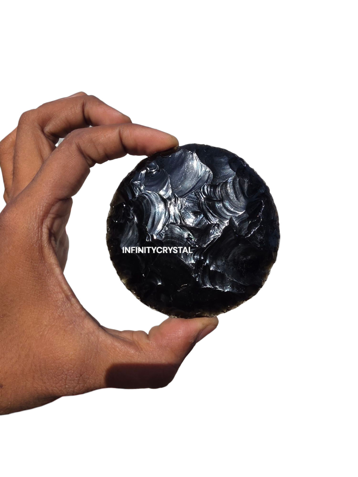 90MM Black Obsidian Disc – Handcrafted Round Protection Stone – Energy Healing.