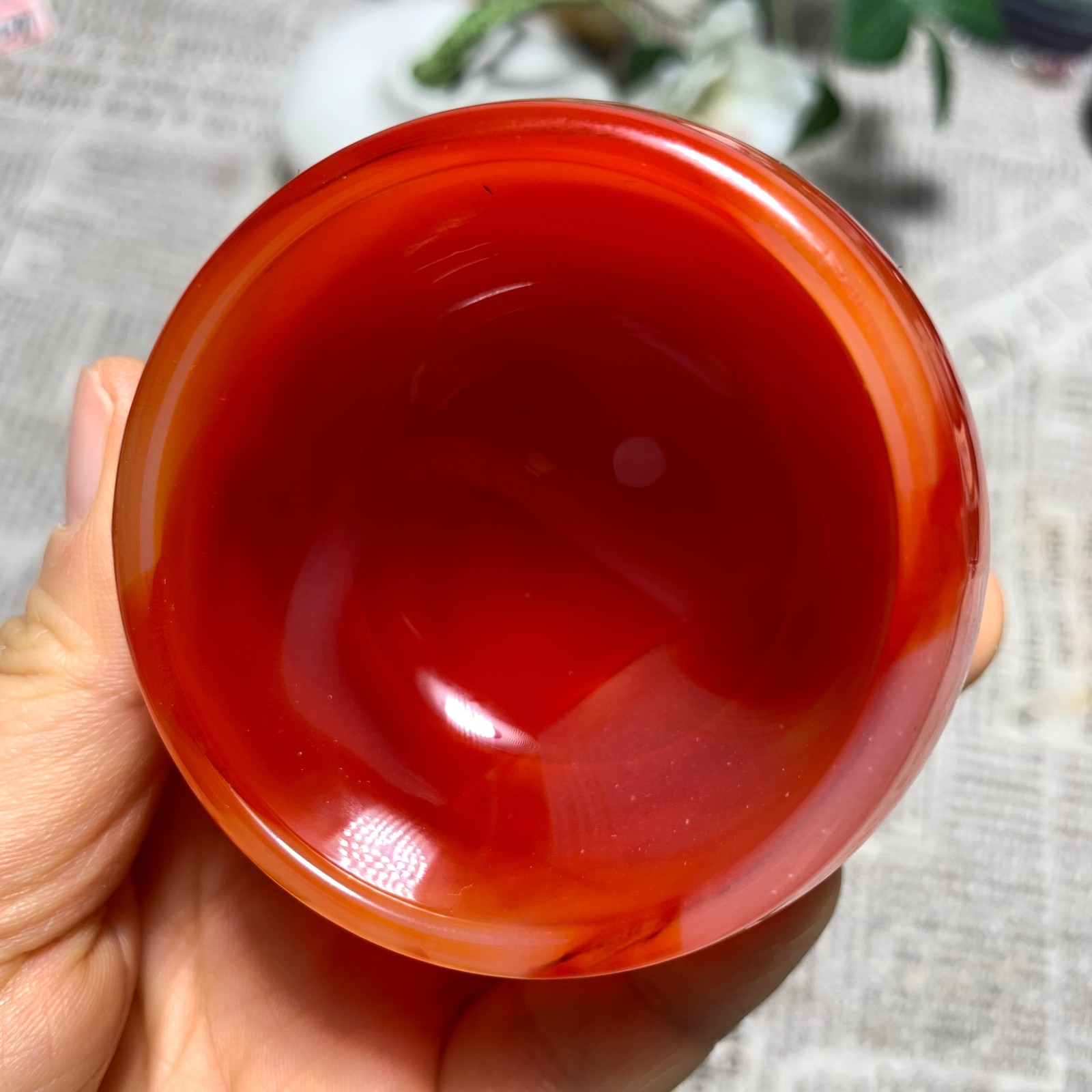 167g Red Agate Bowl Carving Carnelian Cup Glass Cup Reiki Manual Crystal Collect
