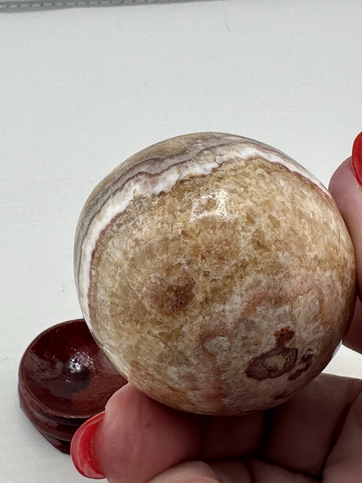 Stunning Banded Agate Onyx Egg Crystal Formations W/ Stand 2.5″ Cream Browns