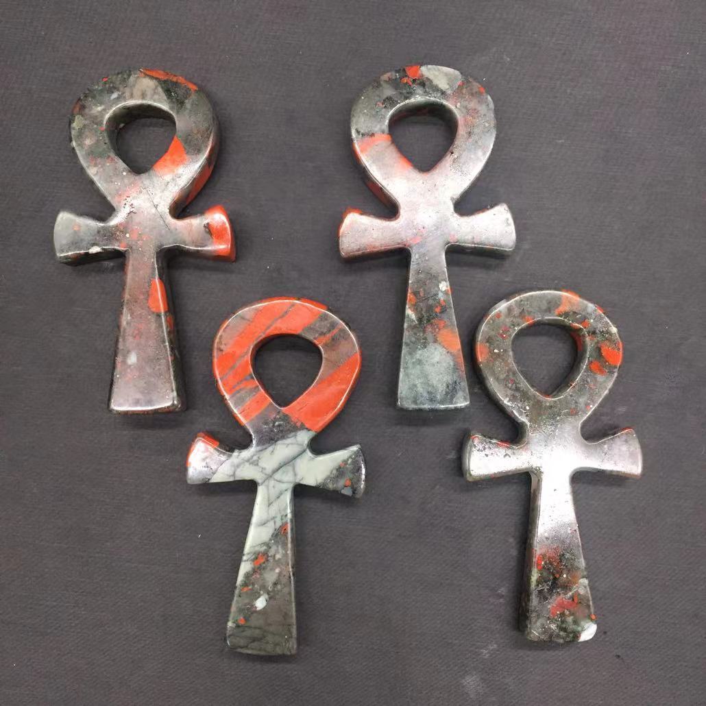 Natural African Blood Stone Ankh Quartz Carved Cross Pray Healing Decoration 1Pc