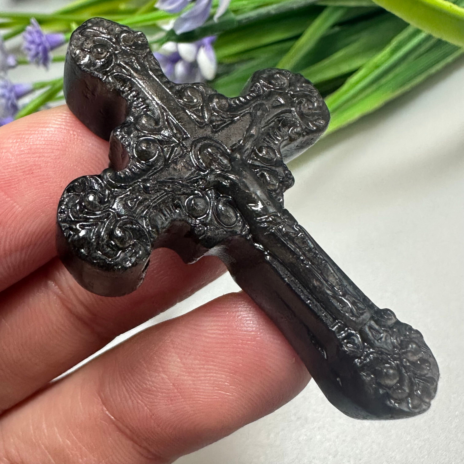Natural Silver Obsidian Christianity Cross Quartz Jesus Crystal Reiki Healing 1P