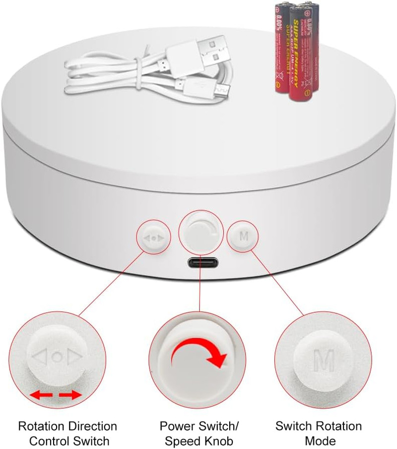 Rotating Display Stand with Type-C, 360 Motorized Spinning Display Turntable Adj