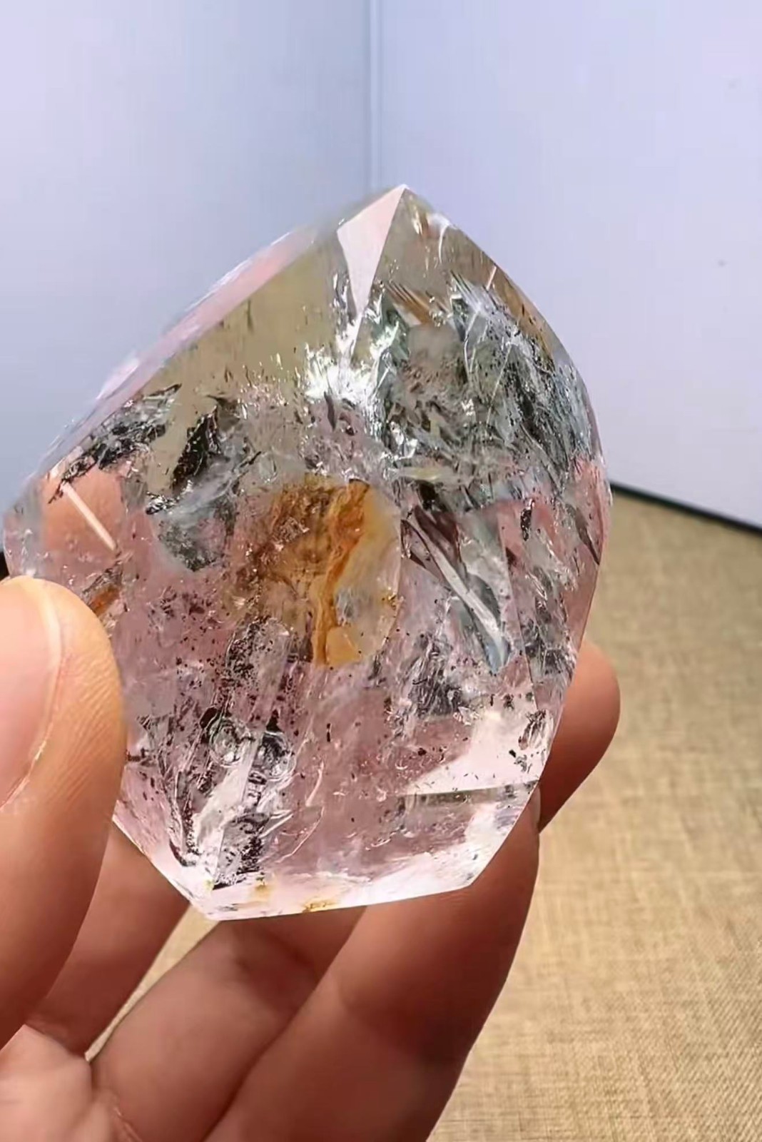 55*49*36mm Natural Enhydro Quartz diamond Moving Water Drop specimen Palm Reiki