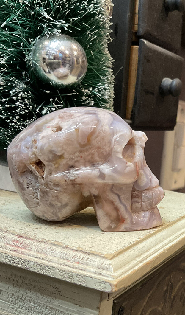 Flower Agate Skull (2″) Carved, Natural, Polished. Very Unique Piece!
