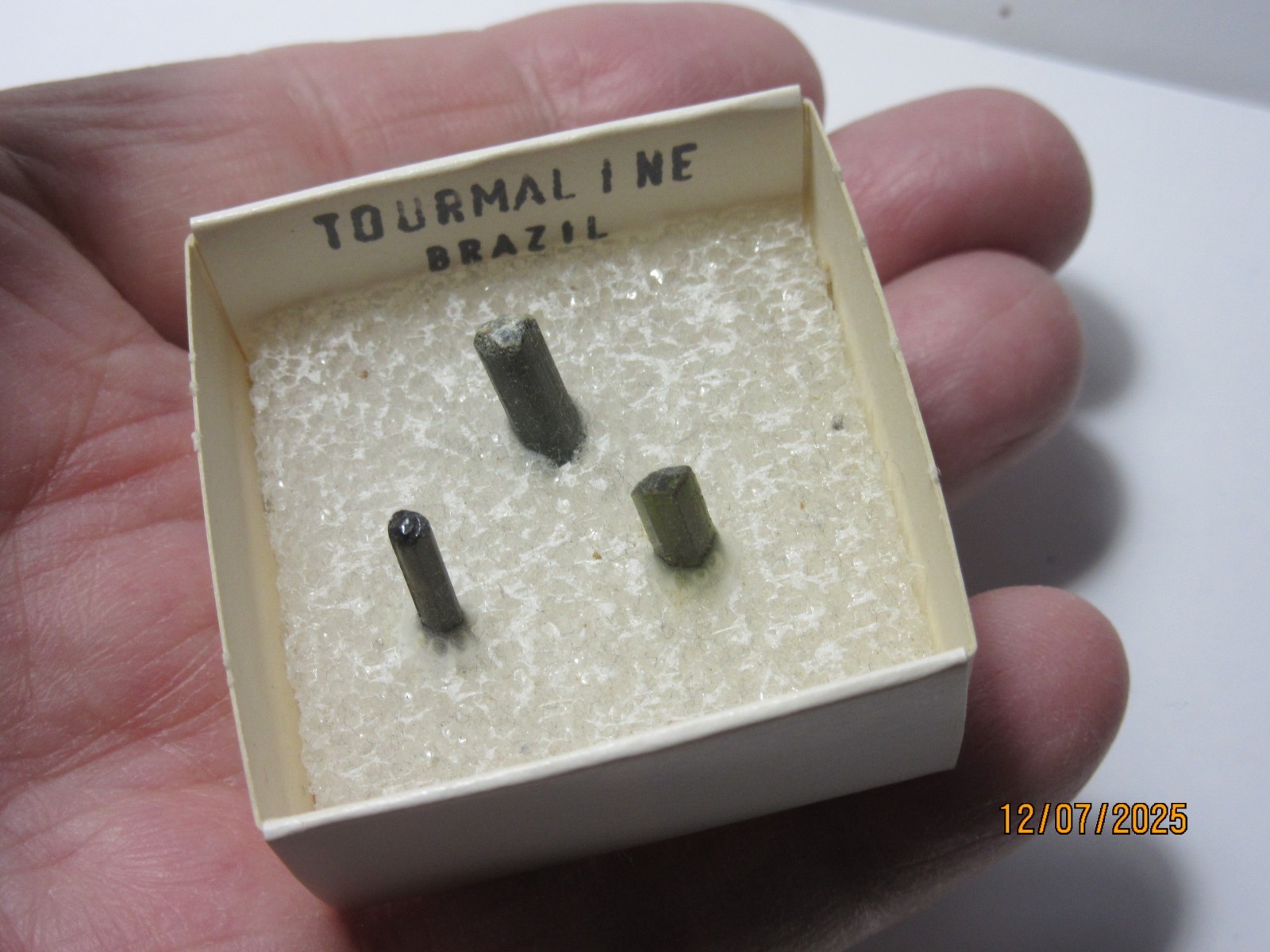 3 Green Tourmaline Crystals Brazil Thumbnail 1 5/8″ Display TGTCBTD-1s