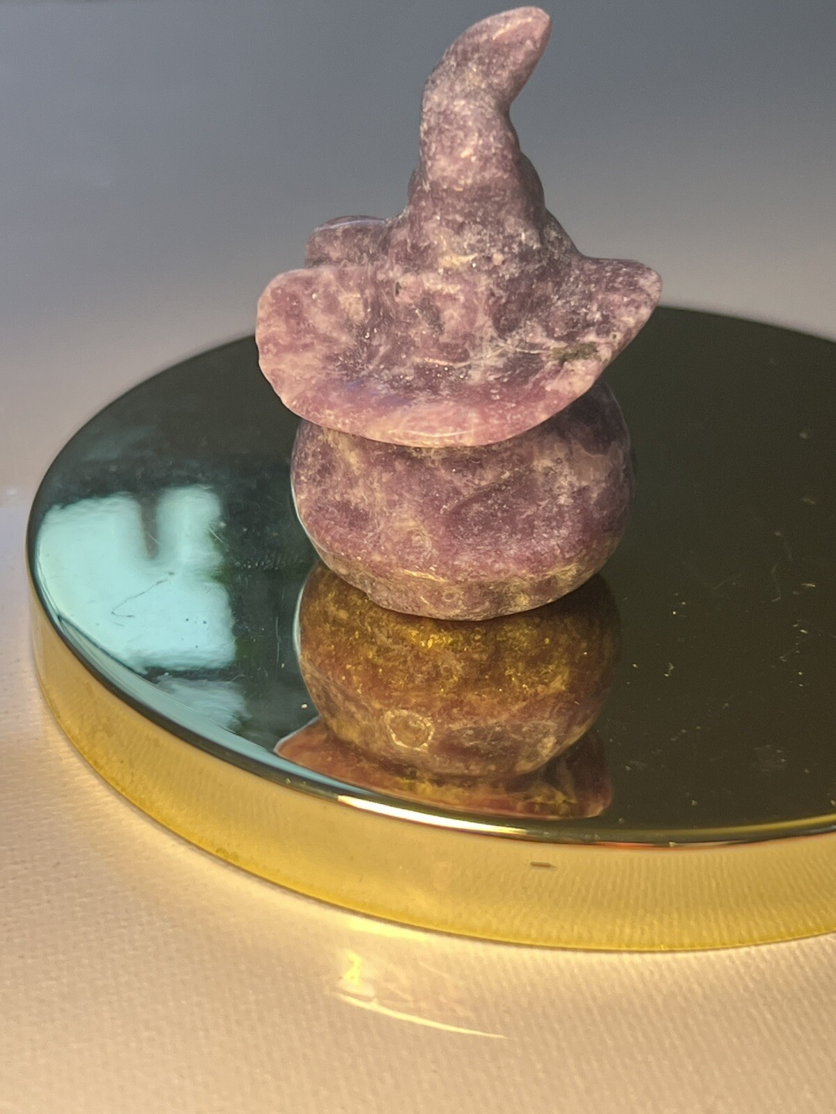 Lepidolite Purple Carved Healing Crystal Jack O Lantern Witch Hat Spooky Stone