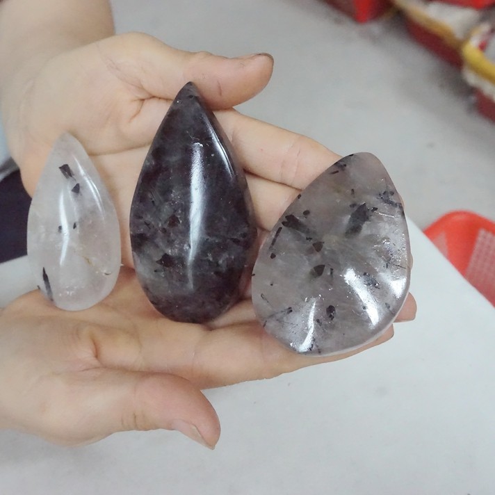 2.2LB 12Pcs Natural Black Hair Tourmaline Quartz Crystal Water Drop Healing