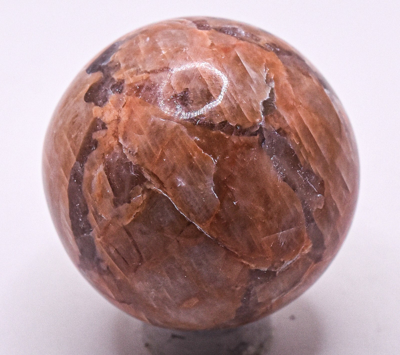 36mm Orange Peach Moonstone w/ Smoky Quartz Crystal Mineral Sphere Ball – India