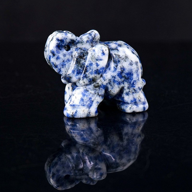 Natural Blue Sodalite Quartz Crystal Carved Baby Elephant Healing Energy Stone