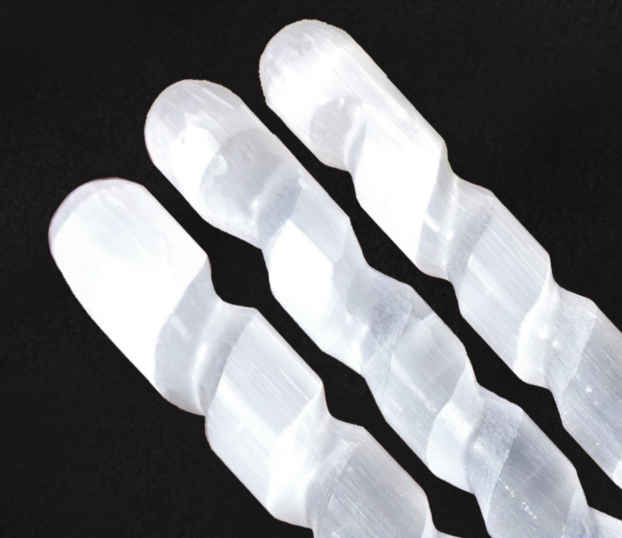 Polished Natural Selenite Crystal Massage Wand ” Smooth Spiral Energy Stick Log