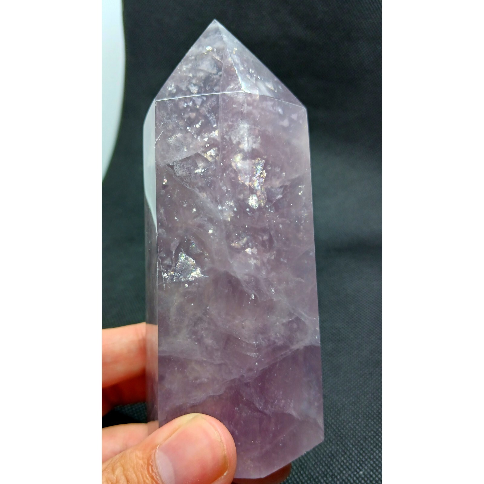 Lilac fluorite tower- mica fluorite crystal point large polished purple fluorite