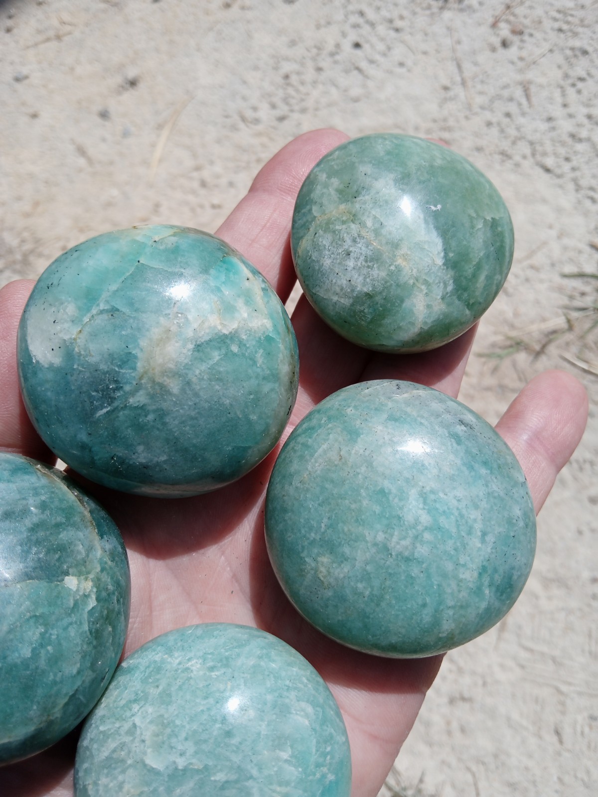 Lot of 5 Hand Polished Amazonite Palm Stones! Healing, Over 1 Lb! S2