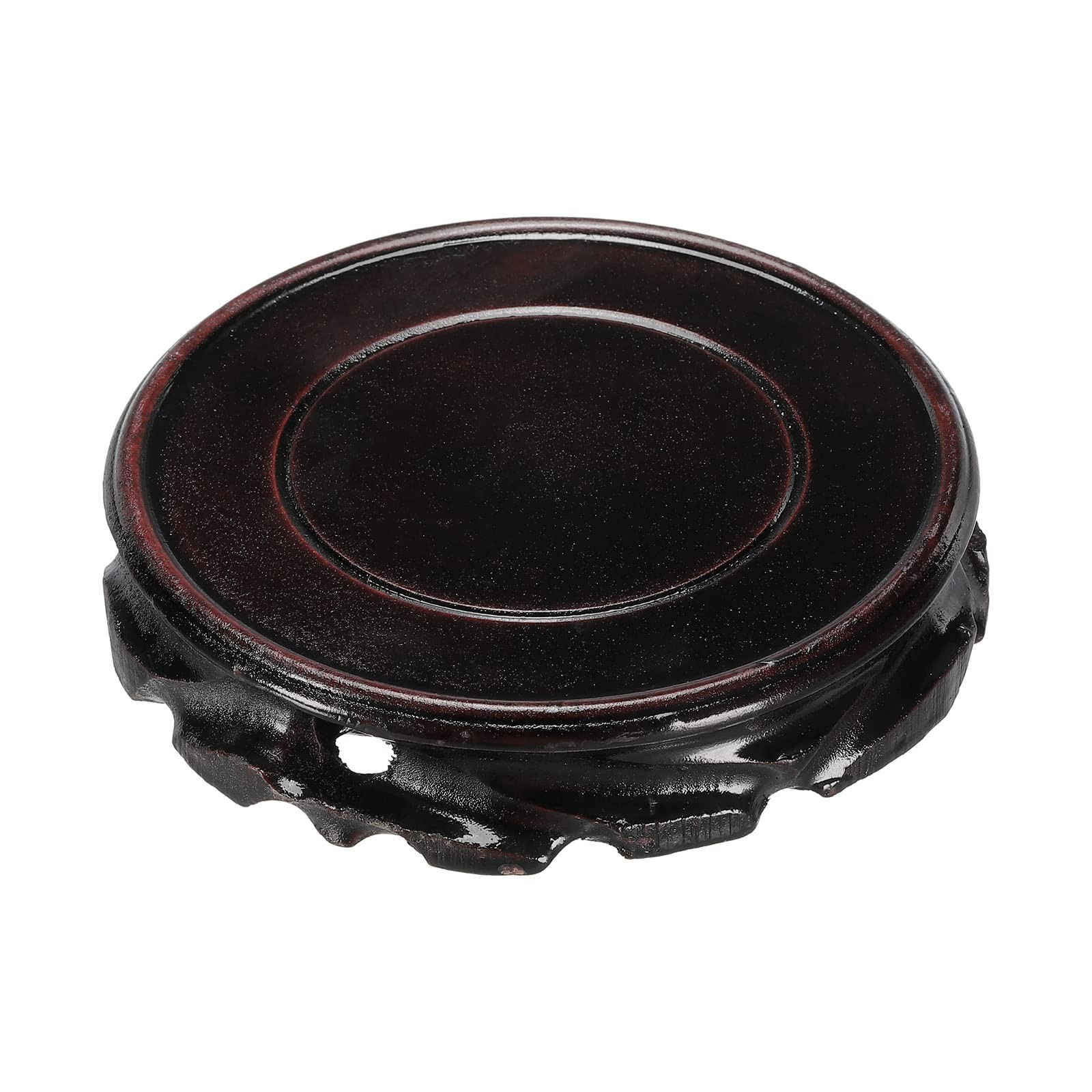 Wooden Display Stand Base 110mm Diameter Black for Vase Bonsai Stone