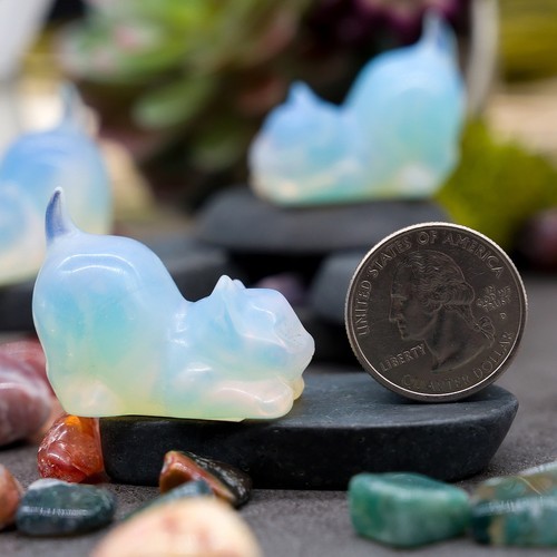 Opalite Crystal Cat Carving Stone Healing Protection Trinket Cat Lover Tier Gift