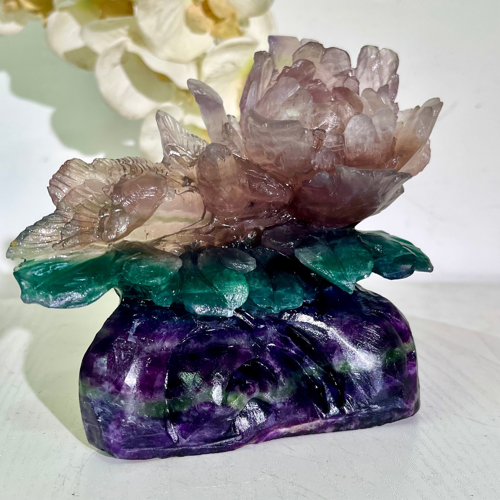 4.43LB Natural fluorite quartz products, hand carved and polished spiritual orn