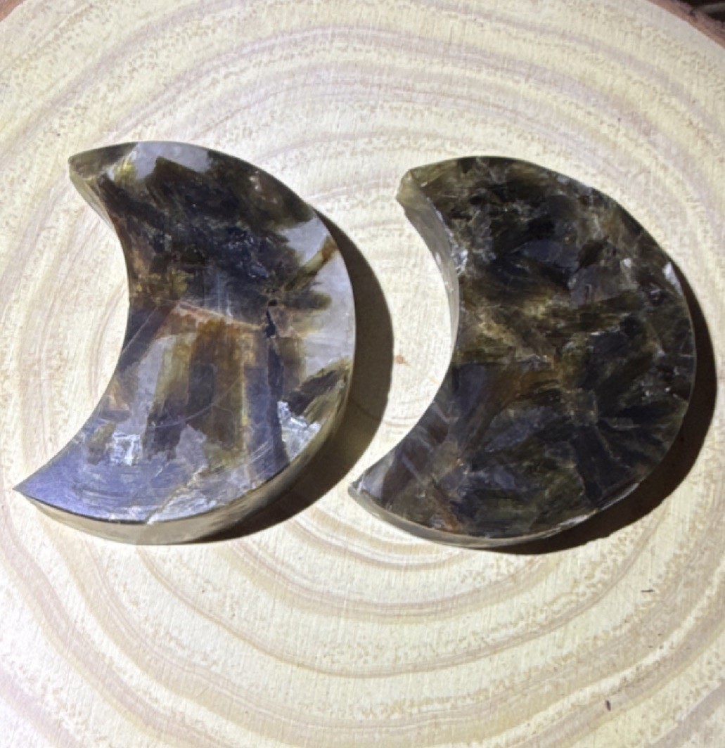 Polished Mica, Hand-carved Crescent Moons, Set of Two
