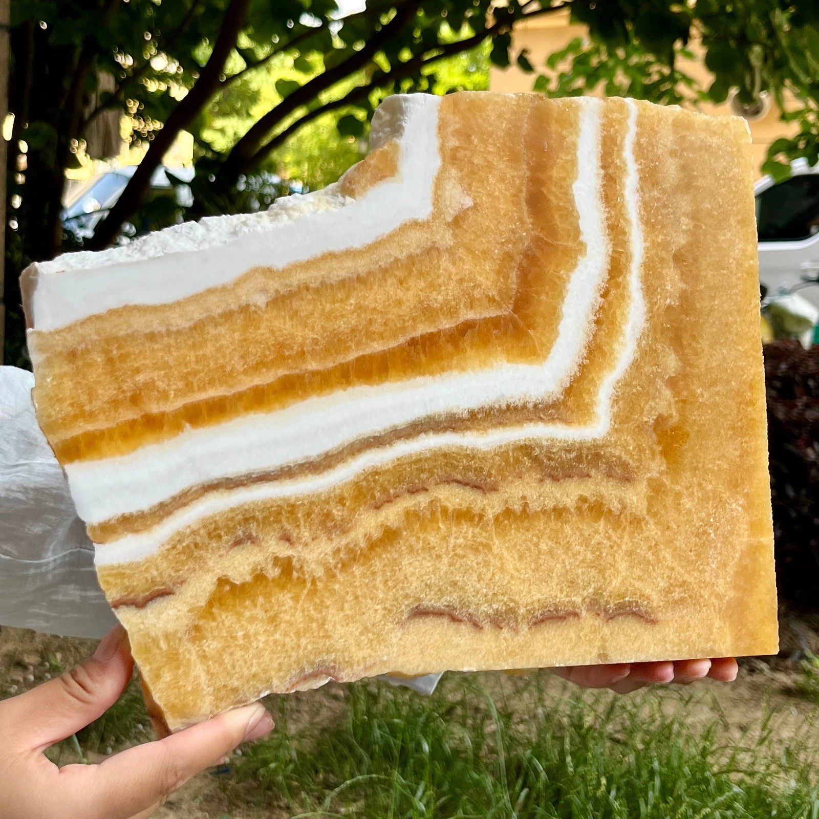 4.9 lb Natural Yellow Calcite Double Sided Polished Crystal Slab Raw