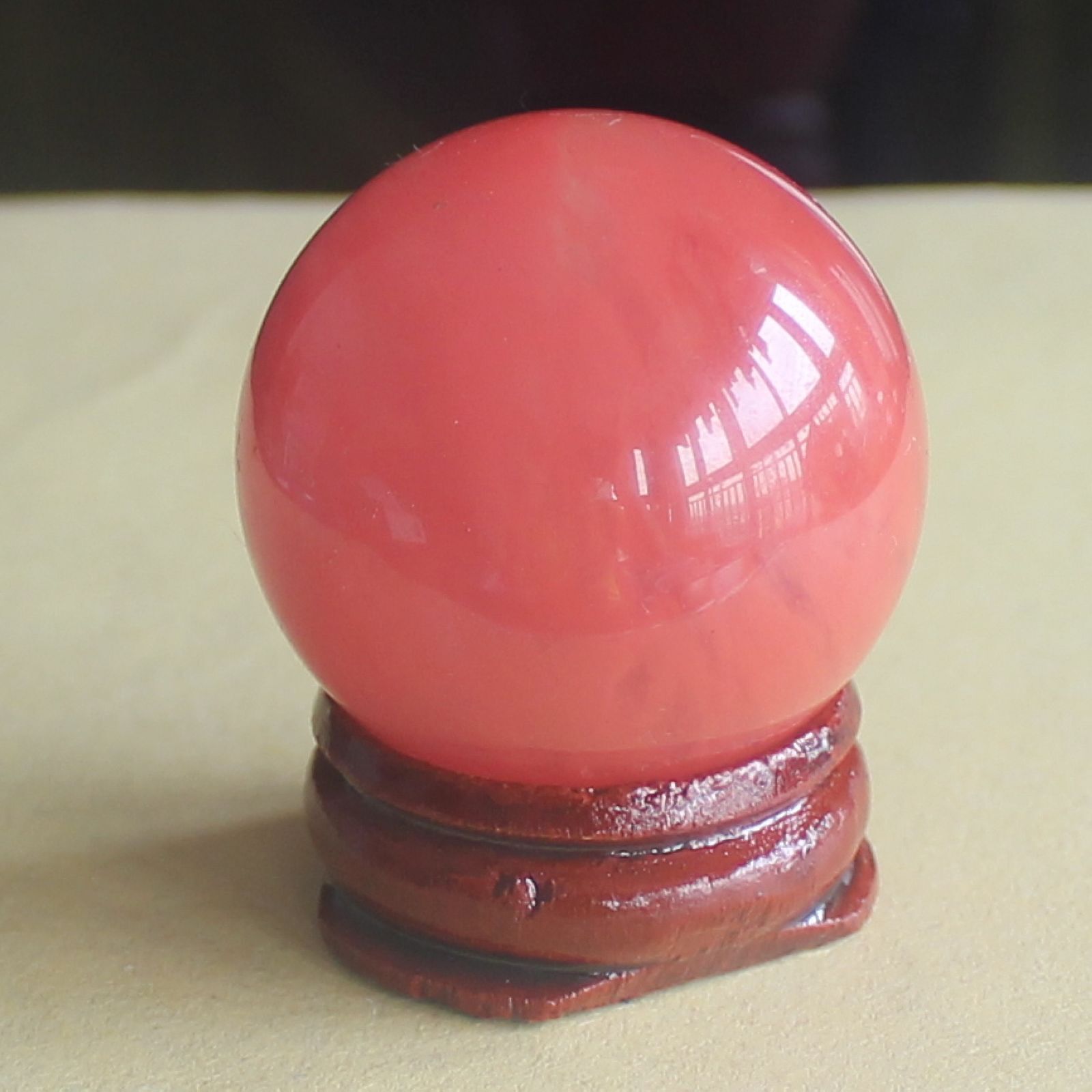 Red voclano cherry quartz sphere ball with wood stand healing craft