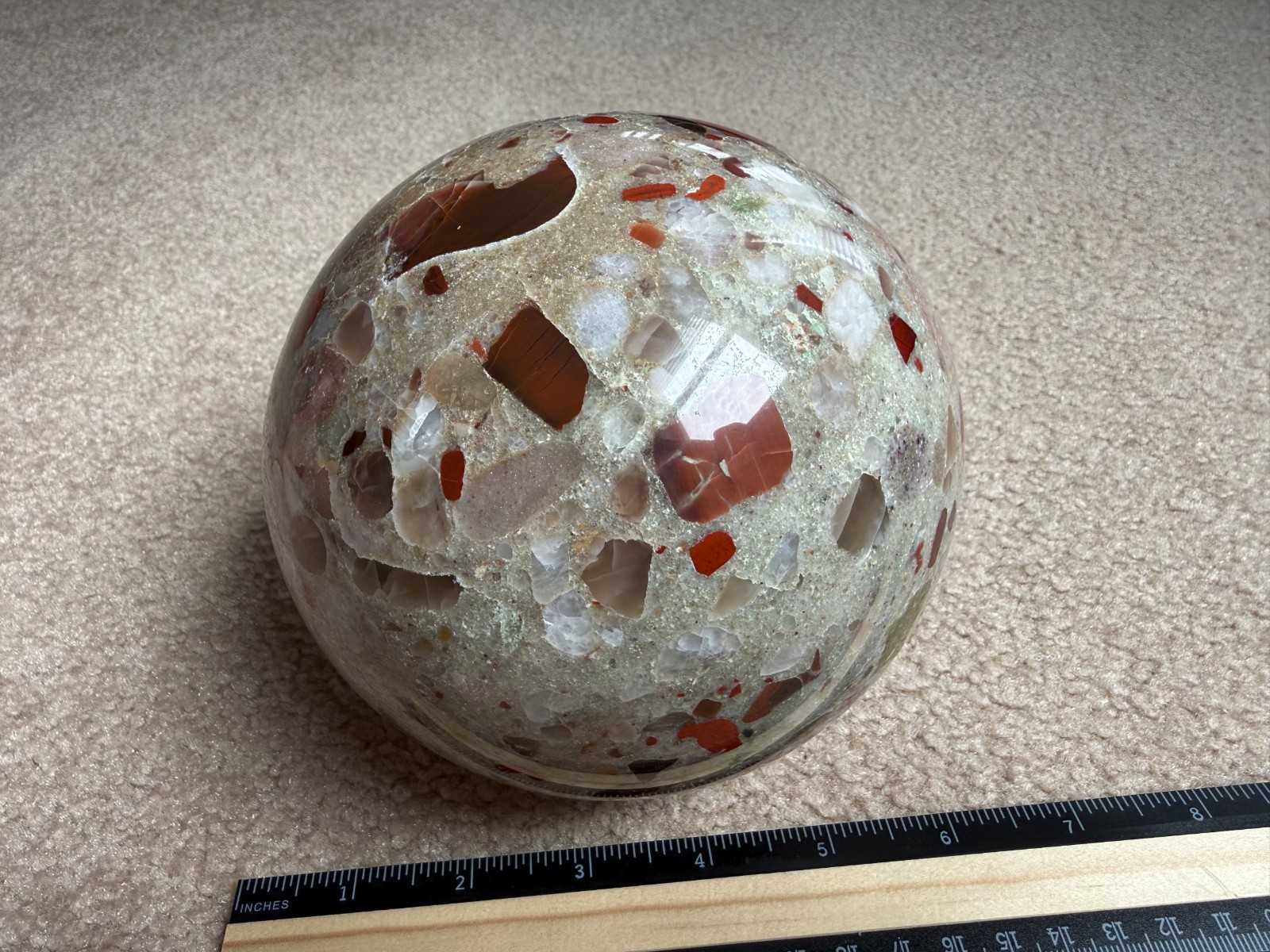 8.75lb Michigan Puddingstone Pudding Stone 5 1/2″ custom made beautiful SPHERE