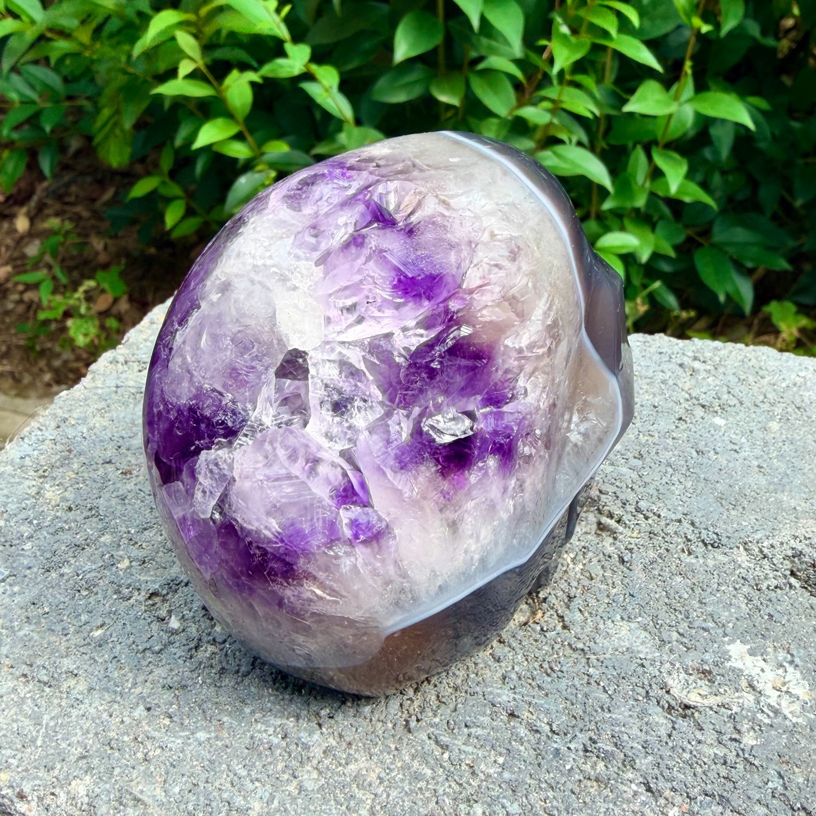 1.73lb Amethyst agate crystal cave skull, Rare hand carved skull specimen