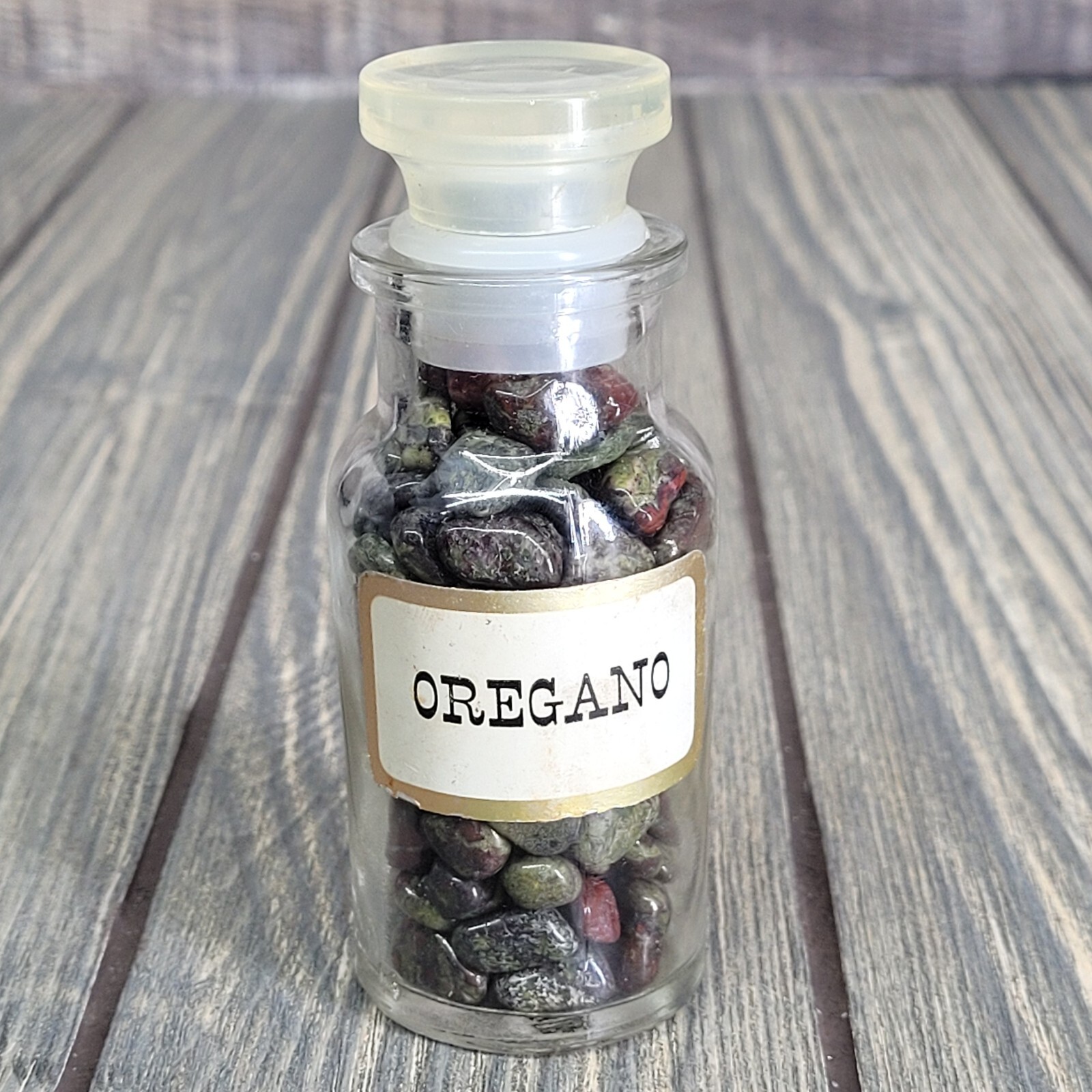 Dragon Blood Jasper 1/4lb Stone Tumbles in Vintage Apothecary Glass Jar Wagner