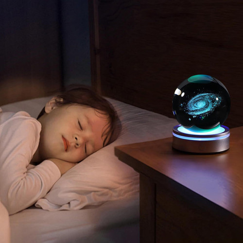 3D Galaxy Crystal Ball with LED Stand, 80mm Glass Sphere Decorative milky way