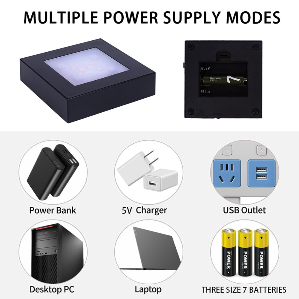 LED Multimodal Multicolor Light Stand Base Black – Square Display Base for 3D Cr