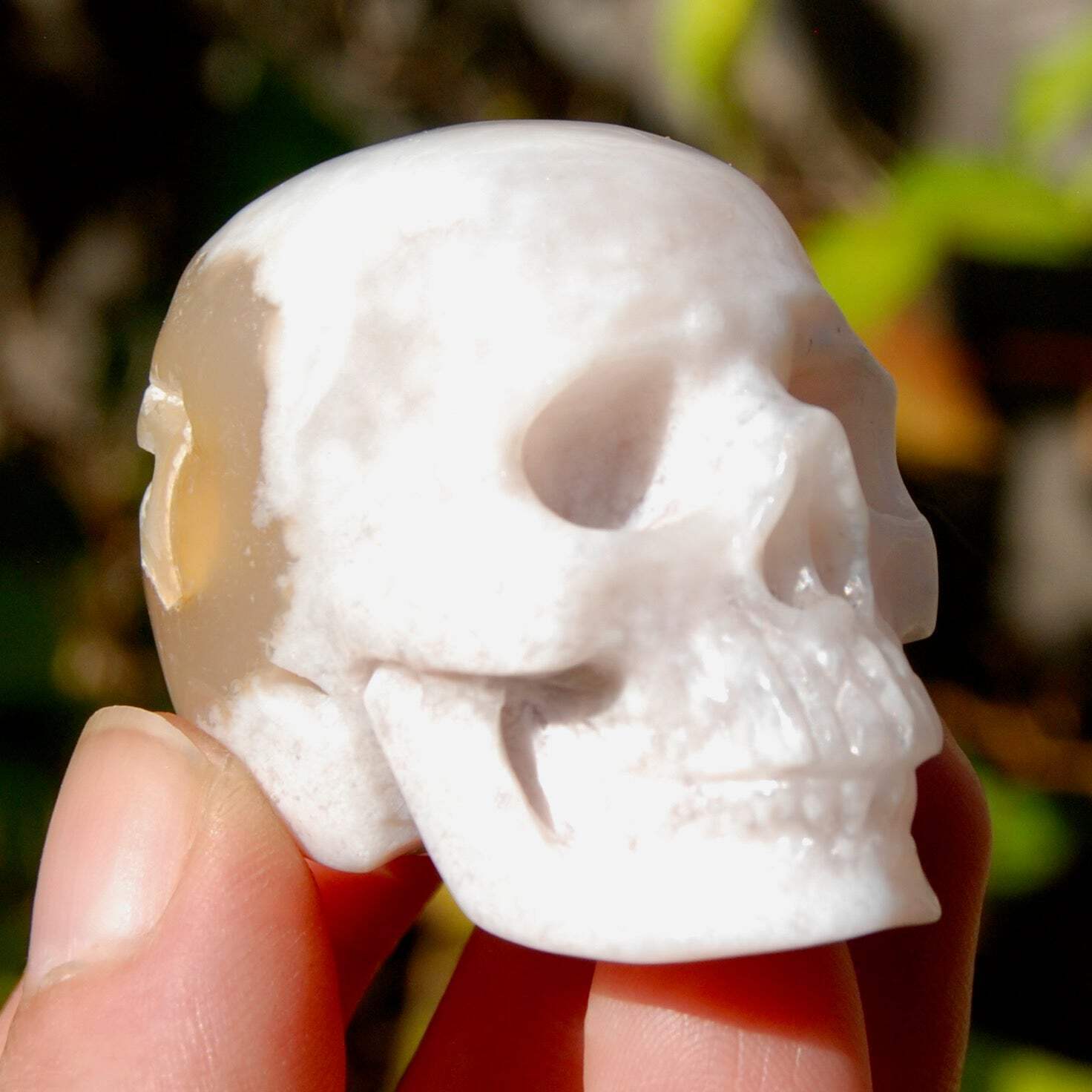 2in Sakura Flower Agate Carved Crystal Skull