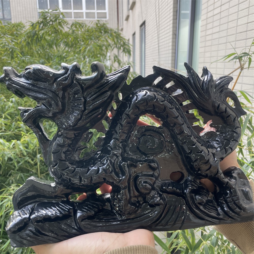 8.2LB 11.2″Natural Black Obsidian Dragon Crystal Healing Decor Ornament Reiki