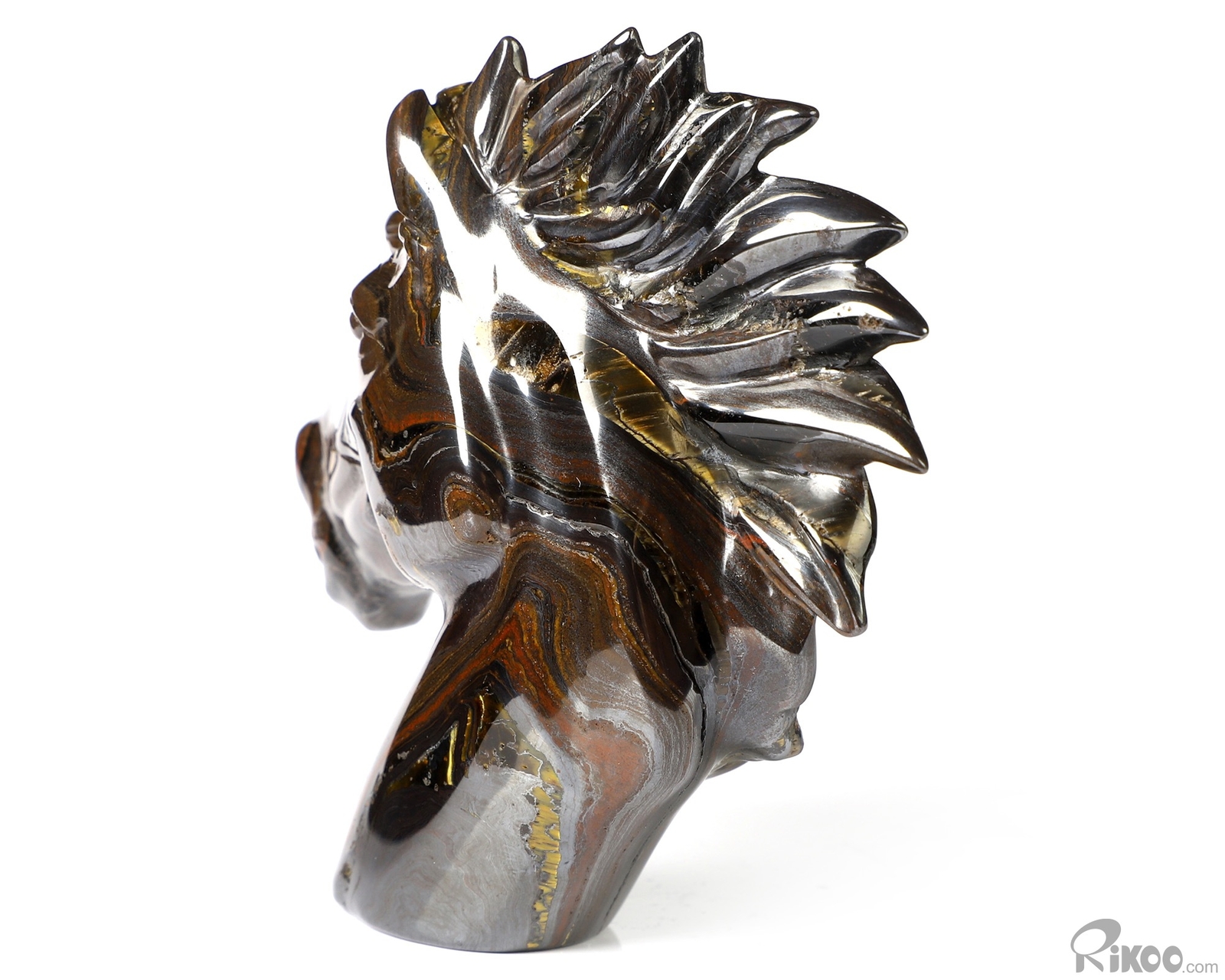 3.7″ Gold Tiger Iron Eye Hand Carved Crystal Horse Sculpture, Healing
