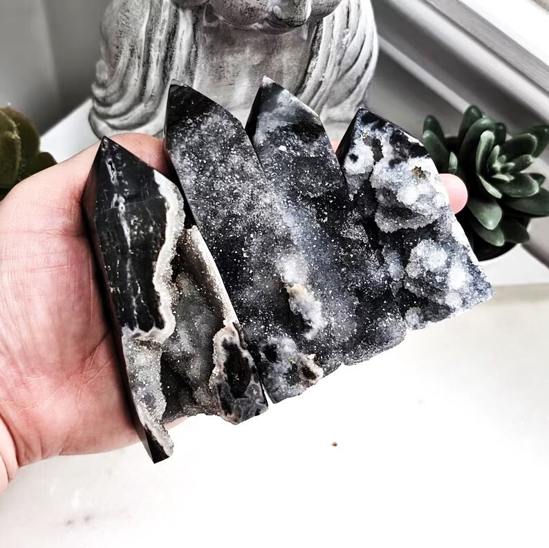 Black Sphalerite Crystal Tower Healing Crystal Obelisk Wand Reiki Christmas Gift
