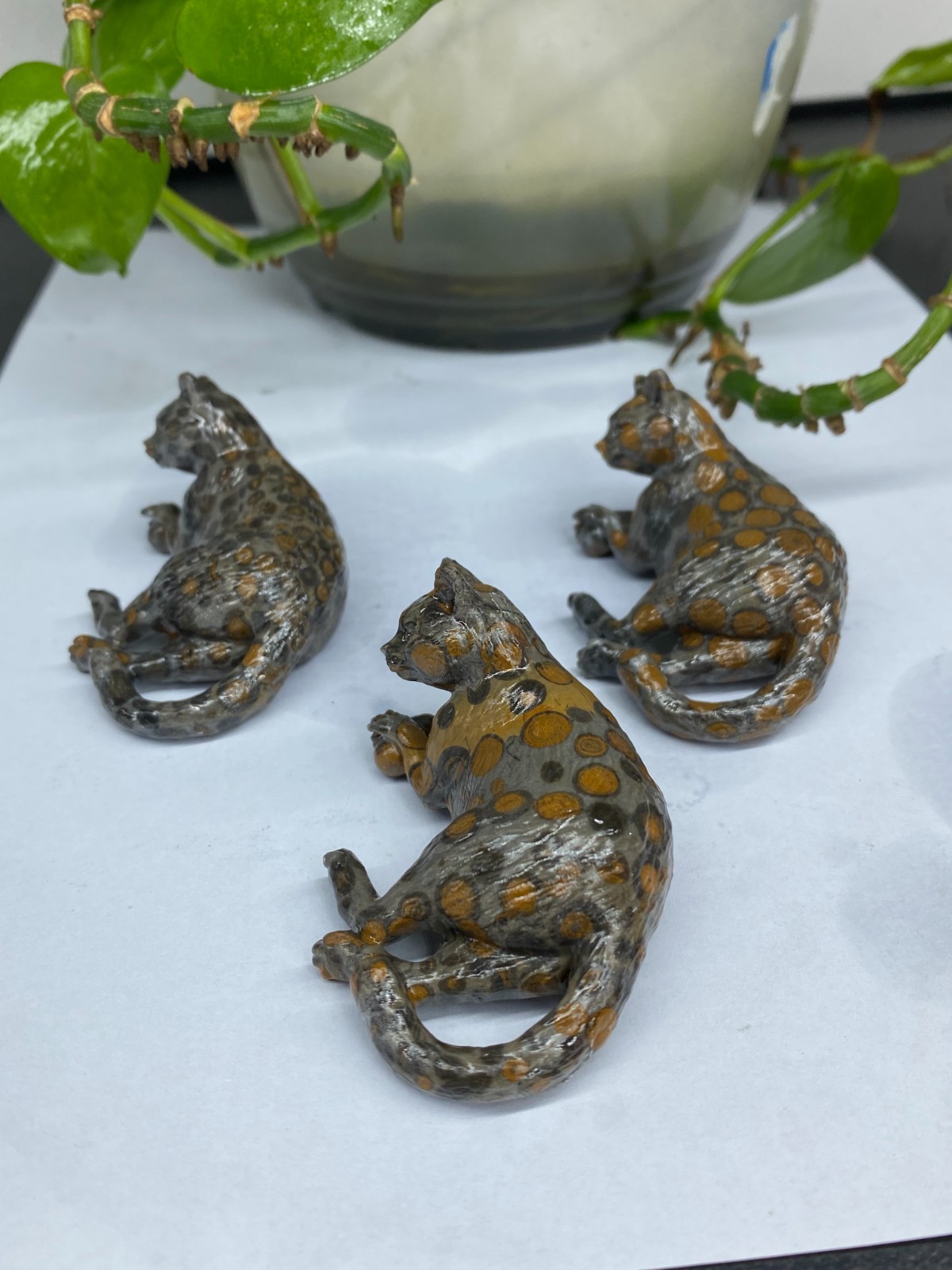 3pc Natural Moneystone Quartz hand Carved Cat skull Crystal reiki healing Random