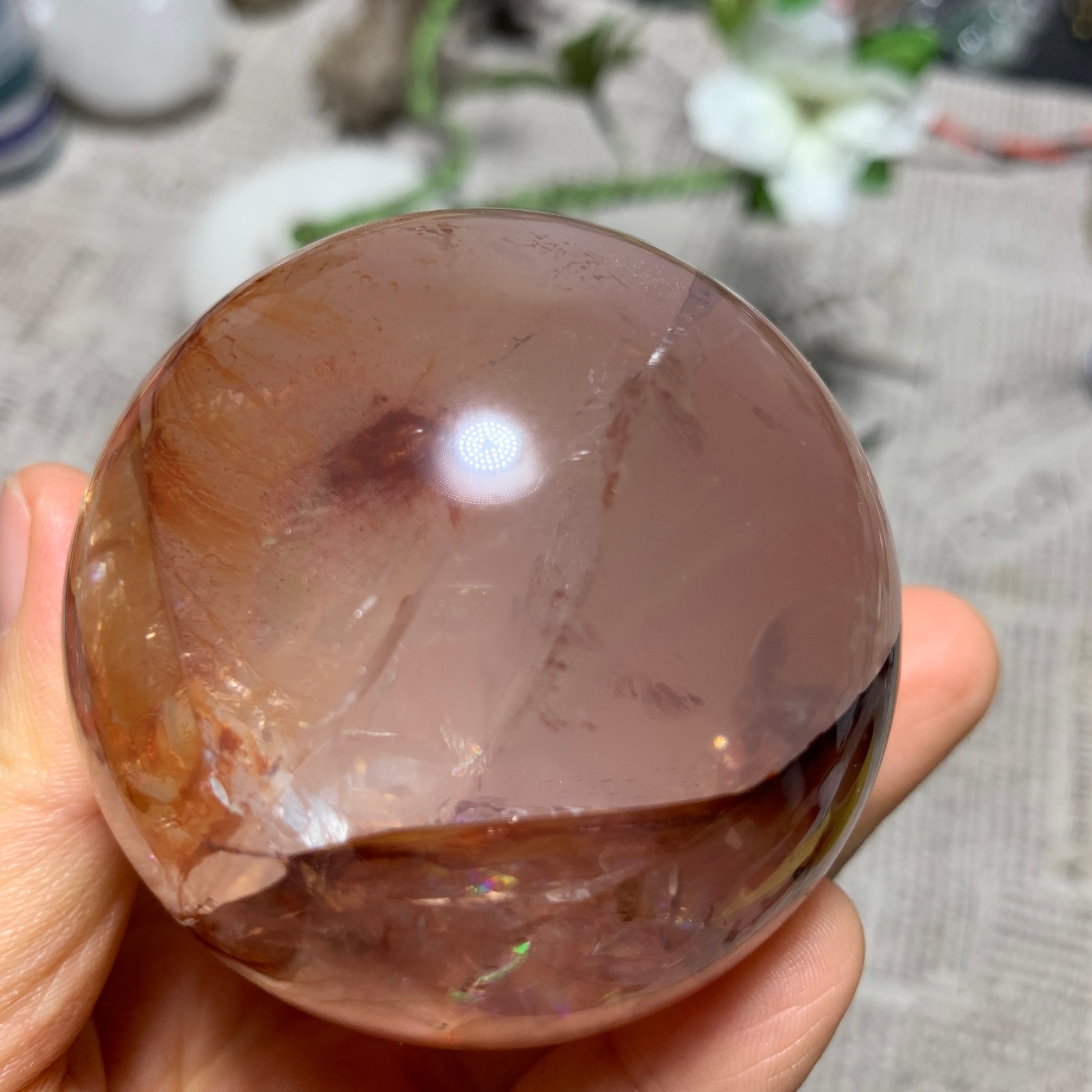 344G Natural Red Gum Flower Ball Crystal Sphere Specimen Energy Healing Reiki