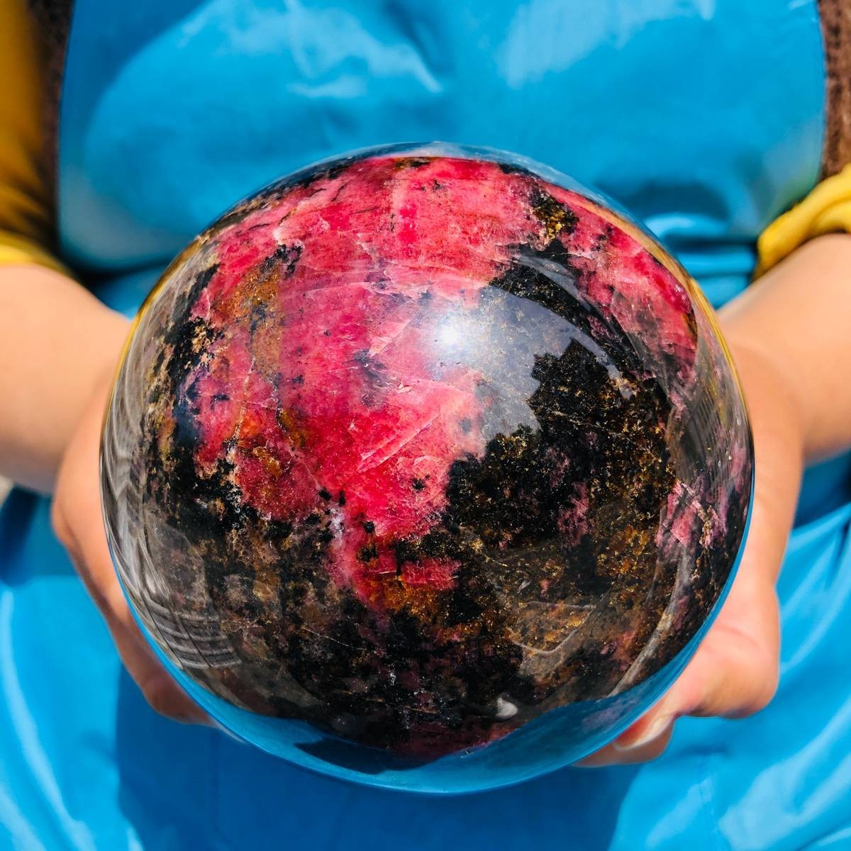 5.78LB Natural Rhodonite Crystal Sphere Pink Black Healing Gem Stone 4801