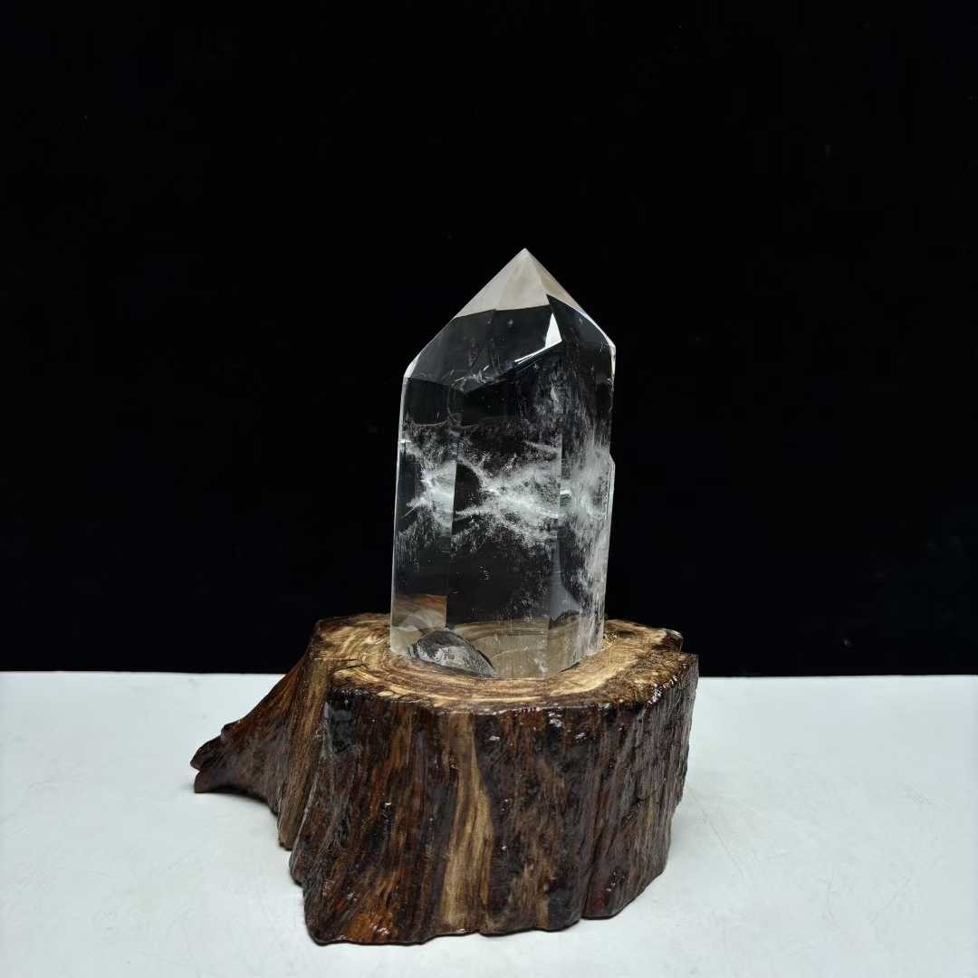 1.94LB Natural White Quartz Obelisk Crystal Energy Point Reiki Decor +Stand